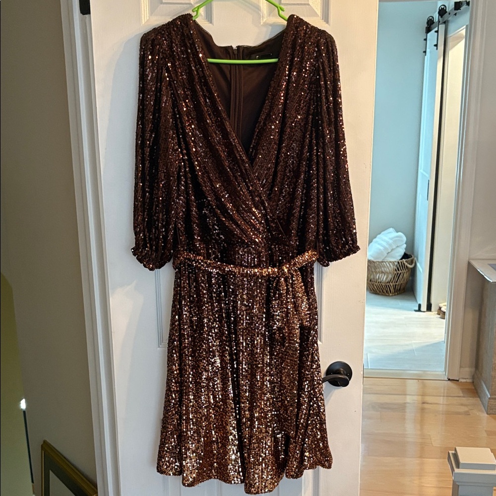 DKNY Shimmering Brown Sequin Dress with belt